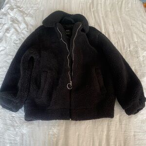 Bershka teddy jacket - black - size small